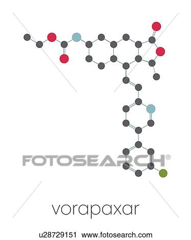 Stock Image - Vorapaxar acute coronary syndrome drug, molecular model. Fotosearch