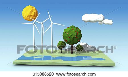 Stock Image - Wind farm, illustration. Fotosearch