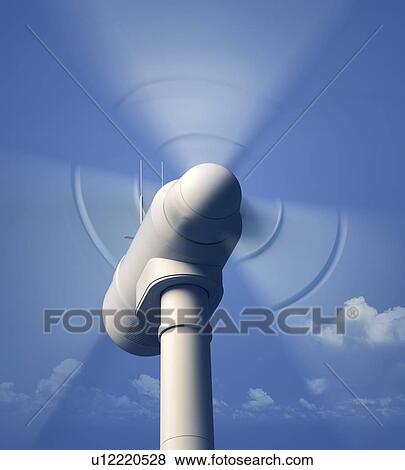 Wind turbine against blue sky, illustration. View Large Photo Image Stock Photo - Wind turbine against blue sky, illustration.. Fotosearch