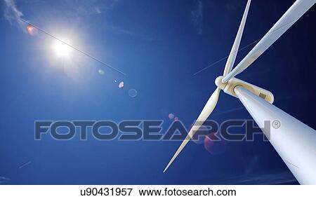 Wind turbine, low angle view. View Large Photo Image Stock Photo - Wind turbine, low angle view.. Fotosearch