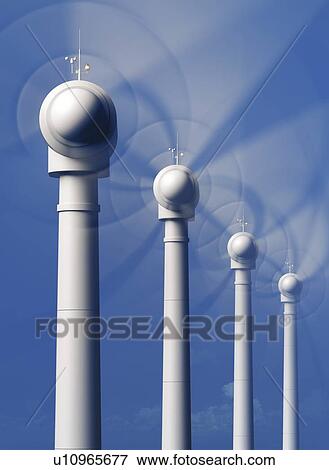 Wind turbines against blue sky, illustration. View Large Photo Image Stock Photo - Wind turbines against blue sky, illustration.. Fotosearch