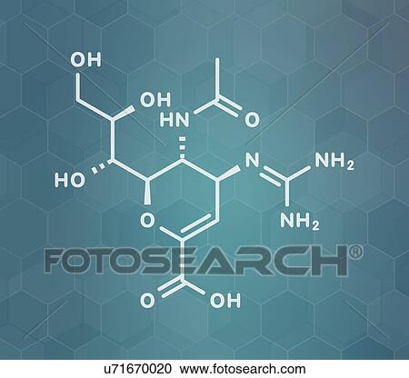 Stock Image - Zanamivir influenza virus drug, molecular model. Fotosearch