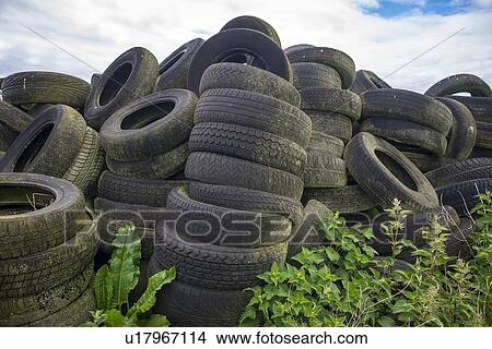 Ageing tyres dumped in rural area of Scotland. View Large Photo Image Picture - Ageing tyres dumped in rural area of Scotland.. Fotosearch