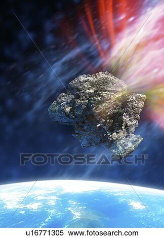 Stock Photography - Asteroid in space, computer artwork.. Fotosearch
