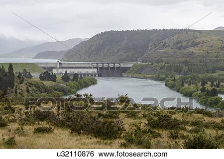 Stock Photograph - Aviemore Dam in Otago, New Zealand. Fotosearch
