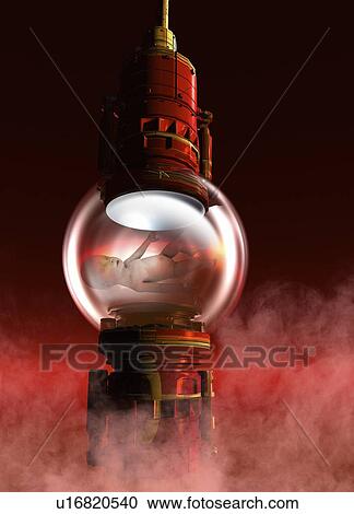 Stock Image - Baby inside glass ball, illustration.. Fotosearch