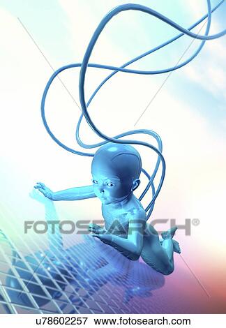 Baby with cables, illustration. View Large Photo Image Stock Photo - Baby with cables, illustration.. Fotosearch