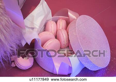 Stock Photo - Box of pink macarons. Fotosearch