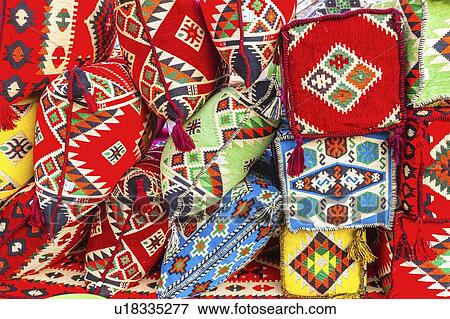 Stock Photo - Bright textiles in market in Doha, Qatar. Fotosearch