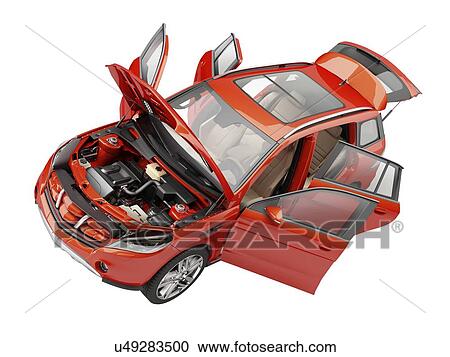 Stock Image - Car with doors open, illustration.. Fotosearch