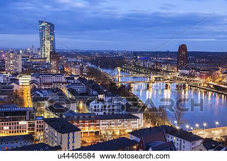 Cityscape at sunset in Frankfurt, Germany View Large Photo Image Picture - Cityscape at sunset in Frankfurt, Germany. Fotosearch