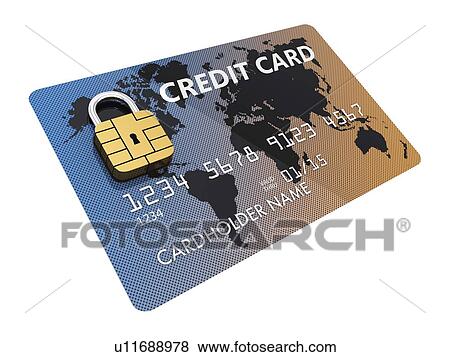 Stock Photo - Credit card security, conceptual illustration. Credit card with padlock chip.. Fotosearch