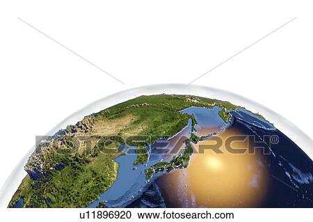 Stock Image - Earth from space. Computer illustration showing the Earth as viewed from space, centred over Japan.. Fotosearch