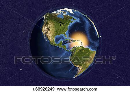 Earth from space. Computer illustration showing the Earth as viewed from space, centred over Central America. North America (upper) and South America (lower) can be seen. View Large Photo Image Stock Photo - Earth from space. Computer illustration showing the Earth as viewed from space, centred over Central America. North America (upper) and South America (lower) can be seen.. Fotosearch