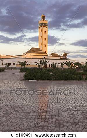 Stock Image - Eddarham Mosque at sunset in Dakhla, Morocco. Fotosearch