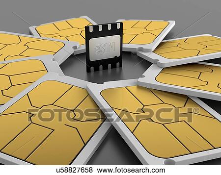 Stock Photo - eSIM and SIM cards, illustration.. Fotosearch