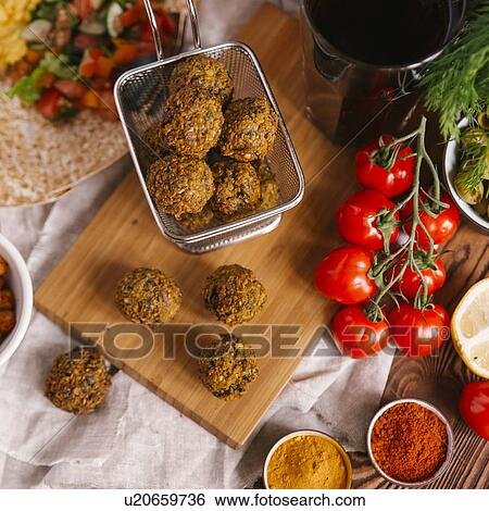 Falafel with ingredients View Large Photo Image Stock Photograph - Falafel with ingredients. Fotosearch