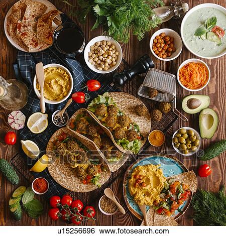 Stock Photograph - Falafel wraps with ingredients. Fotosearch