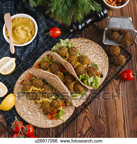 Stock Photograph - Falafel wraps with ingredients. Fotosearch
