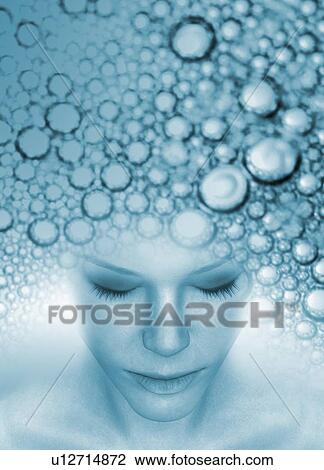 Female face with bubbles, illustration. View Large Photo Image Stock Image - Female face with bubbles, illustration.. Fotosearch