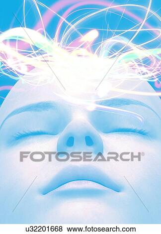 Female face with illuminated lines, illustration. View Large Photo Image Stock Photo - Female face with illuminated lines, illustration.. Fotosearch