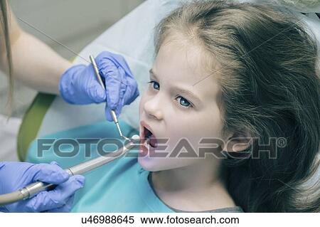 Stock Photography - Girl during dentist examination. Fotosearch