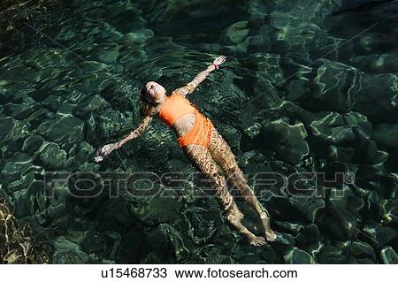 Stock Image - Girl swimming in sea. Fotosearch
