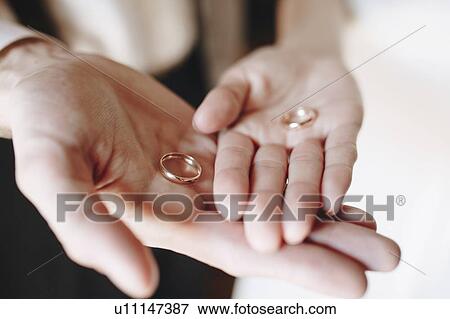 Hands of young couple holding wedding rings View Large Photo Image Stock Photo - Hands of young couple holding wedding rings. Fotosearch