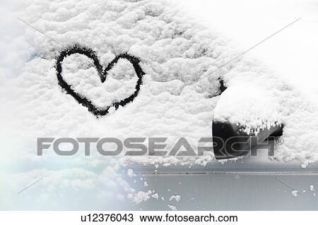 Heart drawn in snow on car window View Large Photo Image Stock Image - Heart drawn in snow on car window. Fotosearch