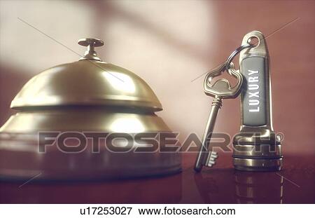 Stock Photo - Hotel key and bell, illustration.. Fotosearch