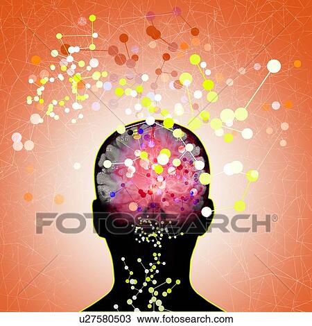 Stock Image - Human head with connecting lines and dots, illustration.. Fotosearch