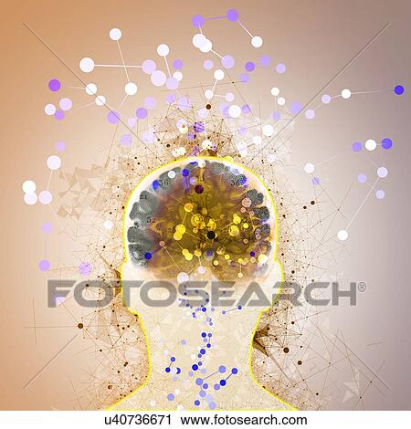 Stock Image - Human head with connecting lines and dots, illustration.. Fotosearch