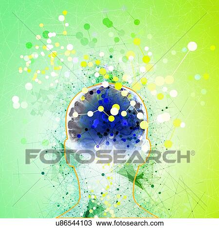 Stock Image - Human head with connecting lines and dots, illustration.. Fotosearch