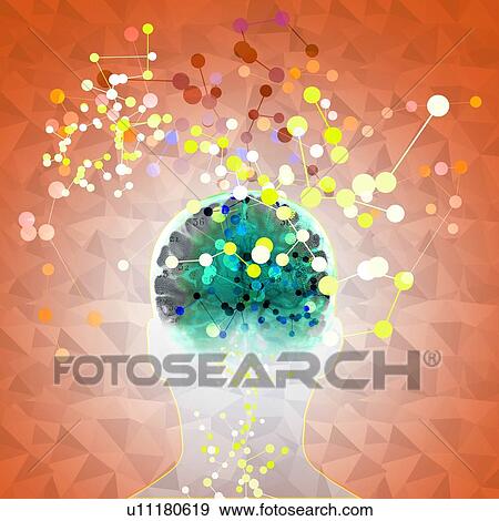 Stock Photo - Human head with connecting lines and dots, illustration.. Fotosearch