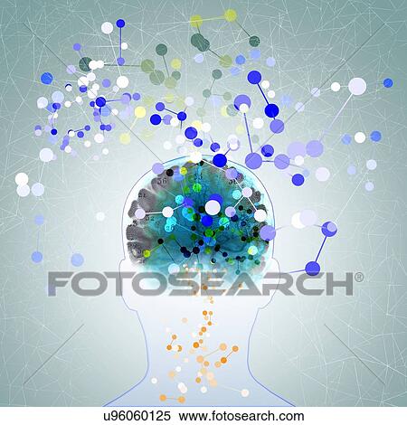 Stock Photography - Human head with connecting lines and dots, illustration.. Fotosearch