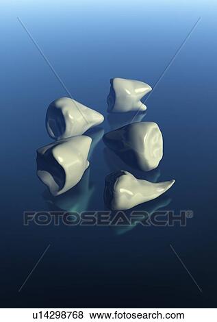 Stock Photo - Human teeth against blue background, illustration.. Fotosearch