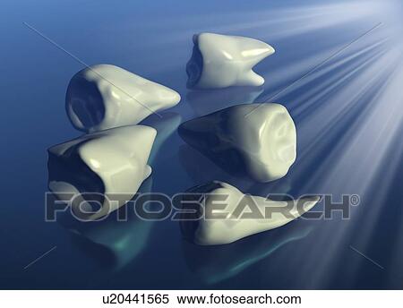 Stock Photography - Human teeth against blue background, illustration.. Fotosearch