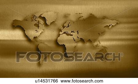 Stock Photograph - Illustration of gold world map. Fotosearch