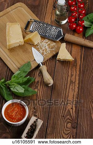 Stock Image - Ingredients for Margherita pizza. Fotosearch