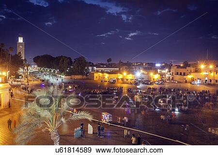 Stock Photo - Koutoubia Mosque on Djemma el Fna square at sunset in Marrakesh, Morocco. Fotosearch