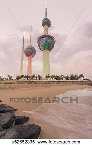 Stock Photography - Kuwait Towers at sunset in Kuwait City, Kuwait. Fotosearch