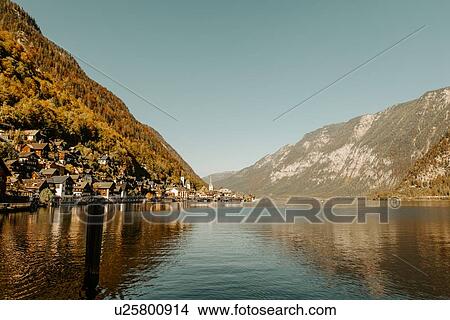 Picture - Landscape view of lake and mountains, Hallstatt, Upper Austria. Fotosearch