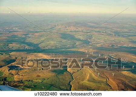 Stock Image - Landscape with wind turbines, Lancashire, UK. Fotosearch