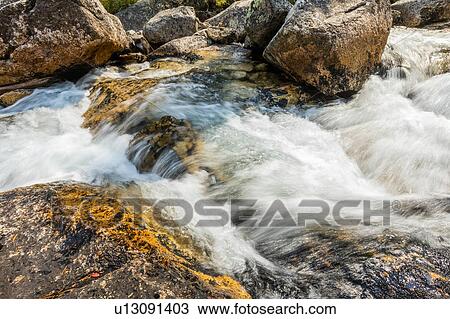 Stock Image - Long exposure of flowing stream in Stanley, Idaho. Fotosearch