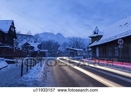 Long exposure shot of road through Zakopane, Poland View Large Photo Image Stock Photo - Long exposure shot of road through Zakopane, Poland. Fotosearch