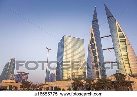 Stock Photography - Low angle view of Bahrain World Trade Center in Manama, Bahrain. Fotosearch