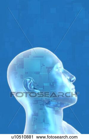 Stock Image - Man's head with data, conceptual artwork.. Fotosearch