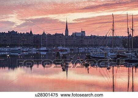 Marina at sunset in Stockholm, Sweden View Large Photo Image Stock Photography - Marina at sunset in Stockholm, Sweden. Fotosearch