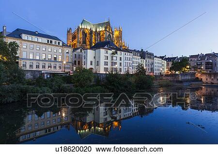 Stock Image - Metz Cathedral at sunset in France. Fotosearch