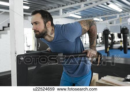 Mid adult man using exercise machine in gym View Large Photo Image Stock Photo - Mid adult man using exercise machine in gym. Fotosearch